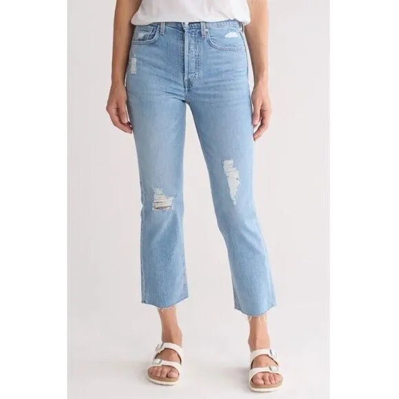 Frank &amp; Eileen The Monaghan Ripped Raw Hem Crop Straight Leg Mom Jeans 1987 Wash