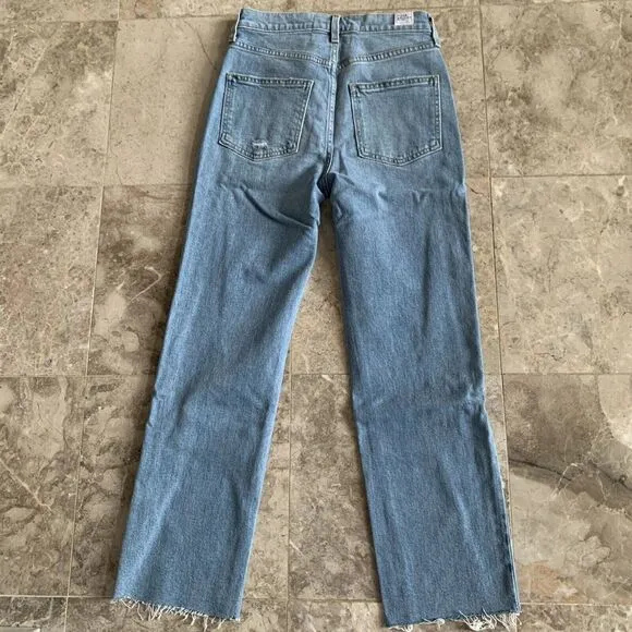 Frank &amp; Eileen The Monaghan Ripped Raw Hem Crop Straight Leg Mom Jeans 1987 Wash