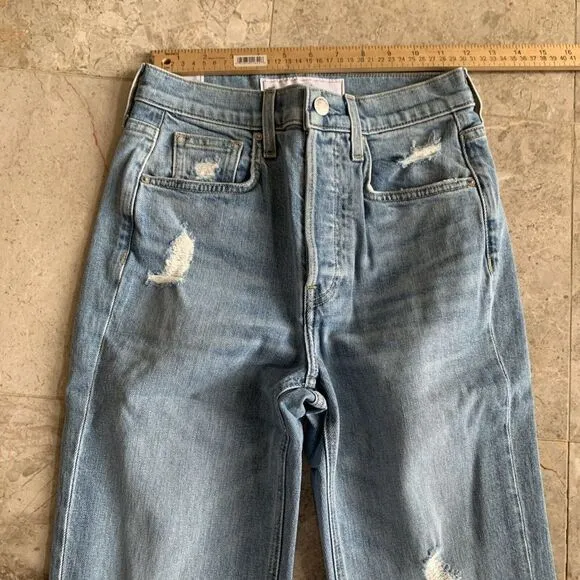 Frank &amp; Eileen The Monaghan Ripped Raw Hem Crop Straight Leg Mom Jeans 1987 Wash