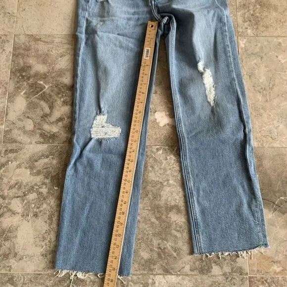 Frank &amp; Eileen The Monaghan Ripped Raw Hem Crop Straight Leg Mom Jeans 1987 Wash