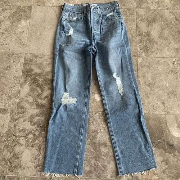 Frank &amp; Eileen The Monaghan Ripped Raw Hem Crop Straight Leg Mom Jeans 1987 Wash