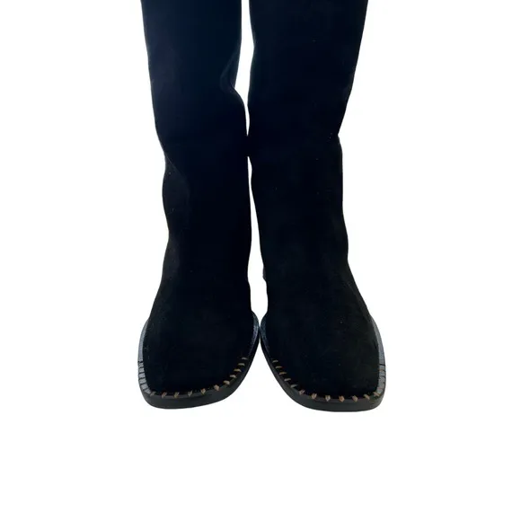 FREDA SALVADOR Rita Black Suede Block Heel Boots Comfort, Size 7 MSRP $595&quot;