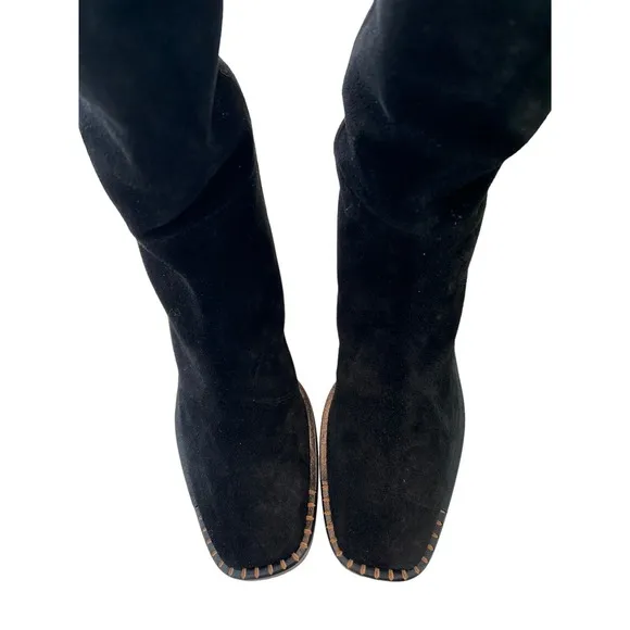 FREDA SALVADOR Rita Black Suede Block Heel Boots Comfort, Size 7 MSRP $595&quot;