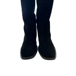 FREDA SALVADOR Rita Black Suede Block Heel Boots Comfort, Size 7 MSRP $595&quot;