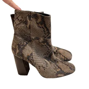 Free People Brown Leather Booties Snake Print Heels Women US 7.5 Eu 38 Boho Chic