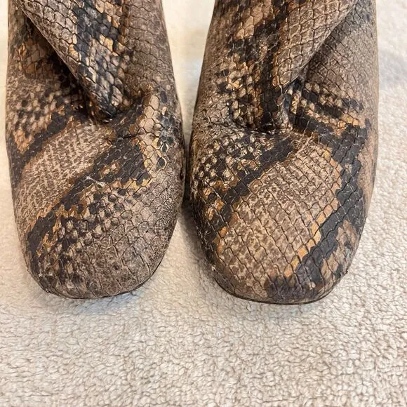 Free People Brown Leather Booties Snake Print Heels Women US 7.5 Eu 38 Boho Chic