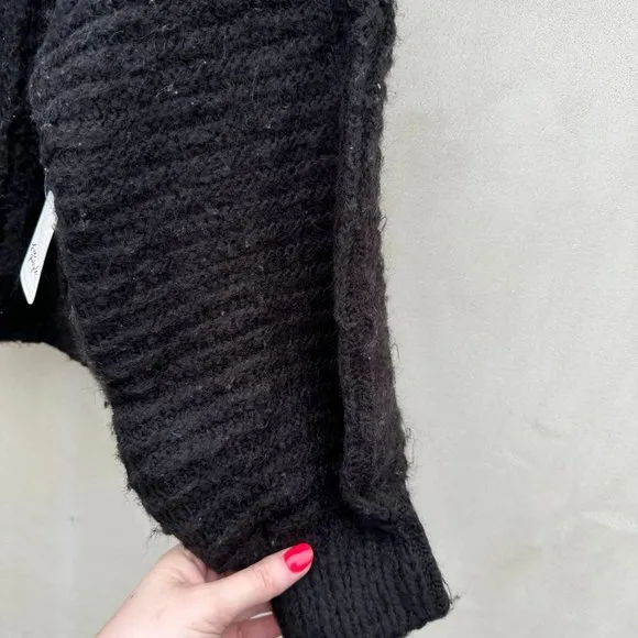 Free People Carter Pullover Knit Sweater Black Boatneck Raglan Long Sleeve Large