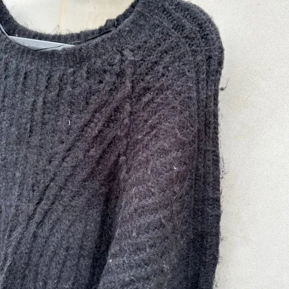 Free People Carter Pullover Knit Sweater Black Boatneck Raglan Long Sleeve Large