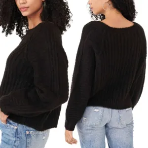 Free People Carter Pullover Knit Sweater Black Boatneck Raglan Long Sleeve Large