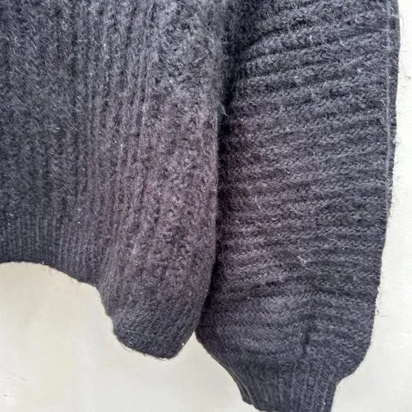 Free People Carter Pullover Knit Sweater Black Boatneck Raglan Long Sleeve Large