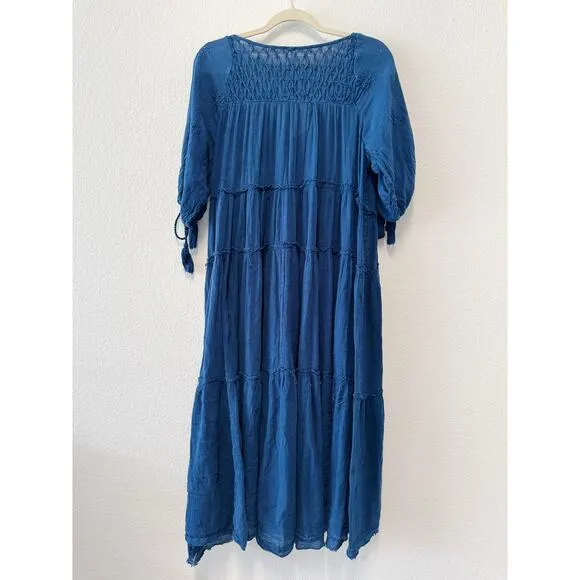 Free People Celestial Skies Embroidered Midi Dress Navy Blue Size Medium