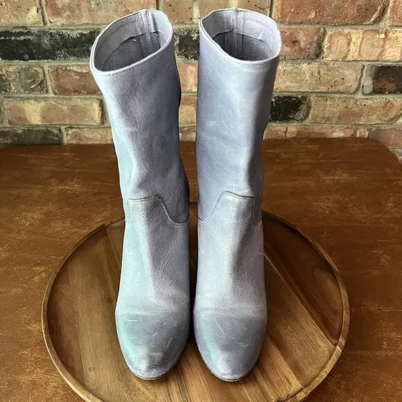 Free People Dakota Suede Slouch Block Heel Blue Gray Sz 9 US 39 EU MSRP $188