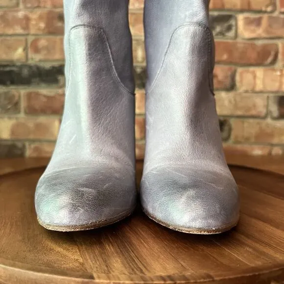 Free People Dakota Suede Slouch Block Heel Blue Gray Sz 9 US 39 EU MSRP $188