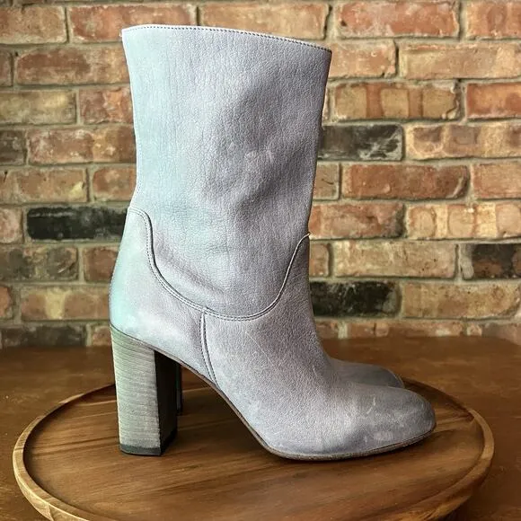 Free People Dakota Suede Slouch Block Heel Blue Gray Sz 9 US 39 EU MSRP $188