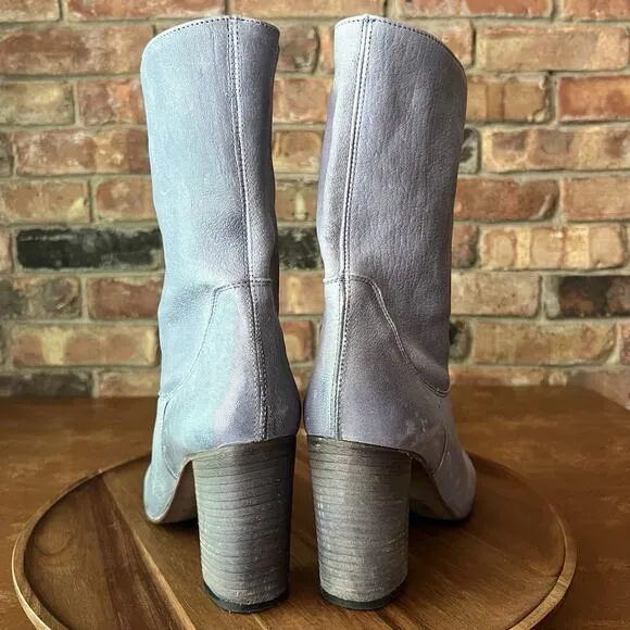 Free People Dakota Suede Slouch Block Heel Blue Gray Sz 9 US 39 EU MSRP $188