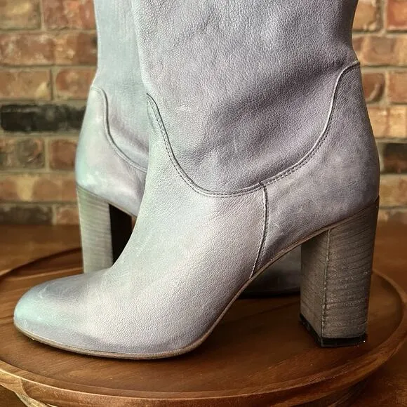 Free People Dakota Suede Slouch Block Heel Blue Gray Sz 9 US 39 EU MSRP $188