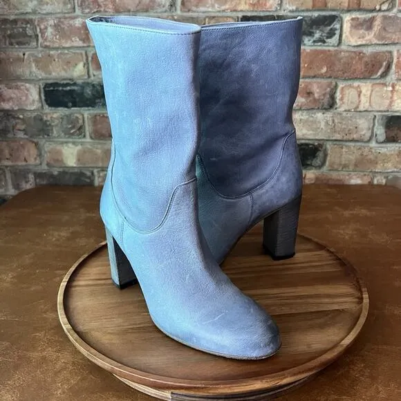 Free People Dakota Suede Slouch Block Heel Blue Gray Sz 9 US 39 EU MSRP $188