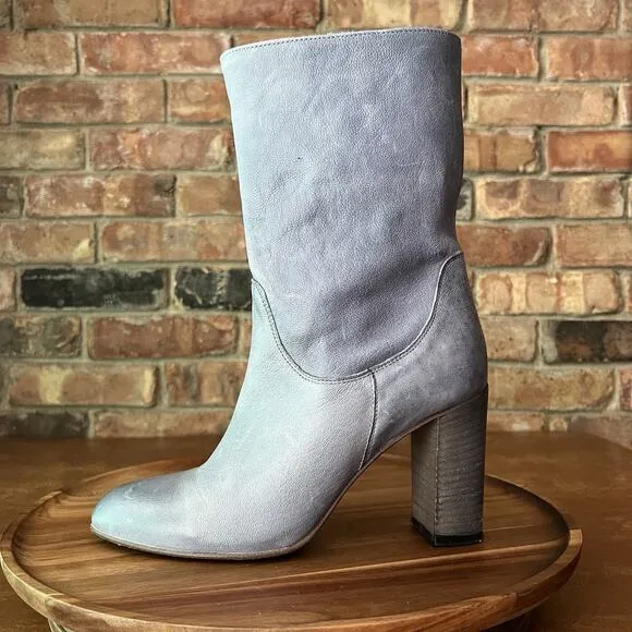 Free People Dakota Suede Slouch Block Heel Blue Gray Sz 9 US 39 EU MSRP $188