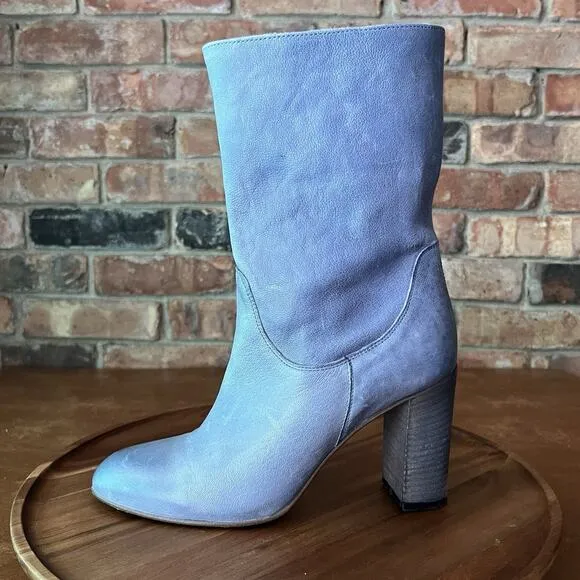 Free People Dakota Suede Slouch Block Heel Blue Gray Sz 9 US 39 EU MSRP $188