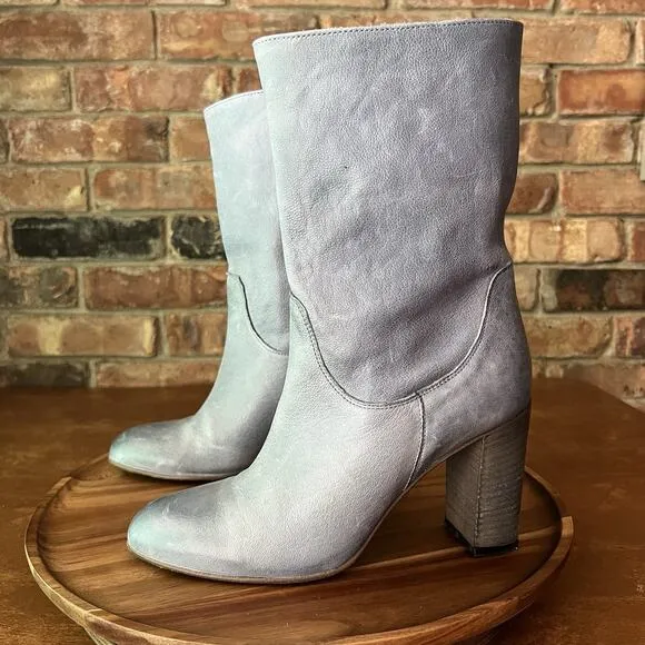 Free People Dakota Suede Slouch Block Heel Blue Gray Sz 9 US 39 EU MSRP $188