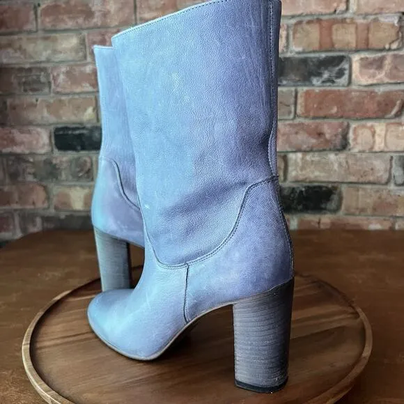 Free People Dakota Suede Slouch Block Heel Blue Gray Sz 9 US 39 EU MSRP $188