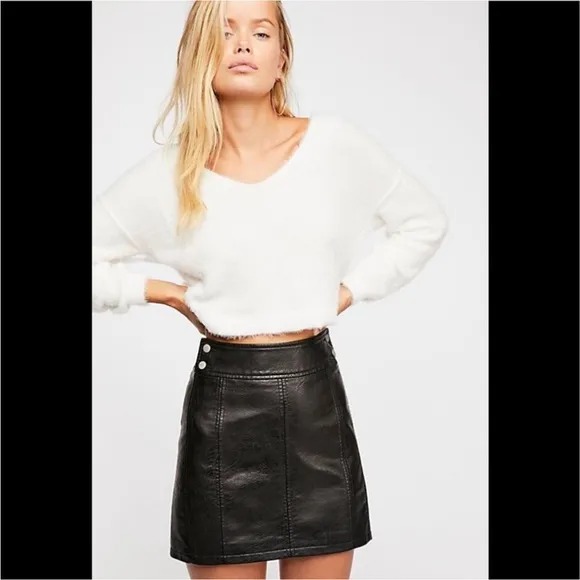 Free people faux leather black mini skirt