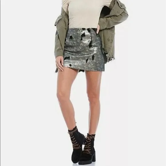 Free People FP One Camo Reversible Sequin Cocktail Mini Skirt Size 4