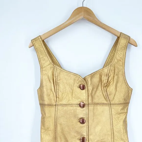 Free People Gold Leather Button-Up Dress Size 4 NWT