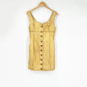 Free People Gold Leather Button-Up Dress Size 4 NWT