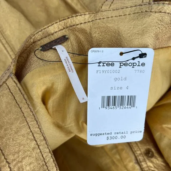 Free People Gold Leather Button-Up Dress Size 4 NWT