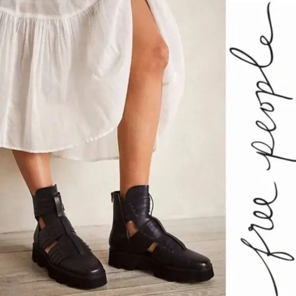 Free People Hydra Huarache Lug Boots in Black EU 38 / US 8