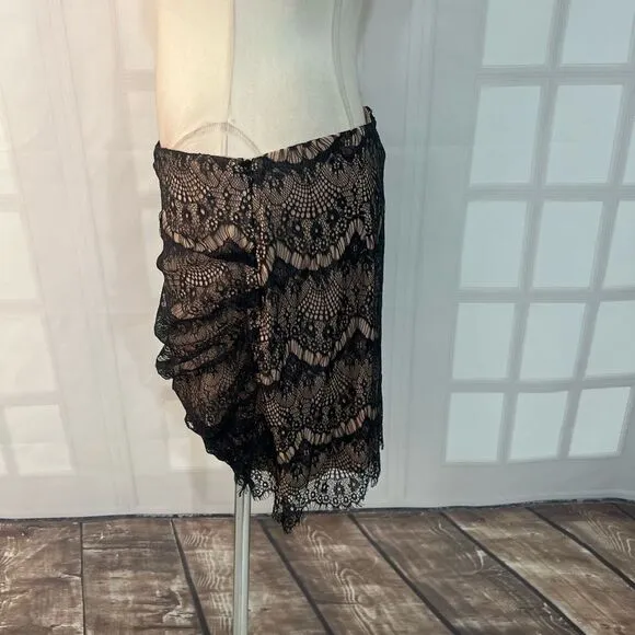 Free people NWT Zoey black lace nude lined ruched mini skirt size 12