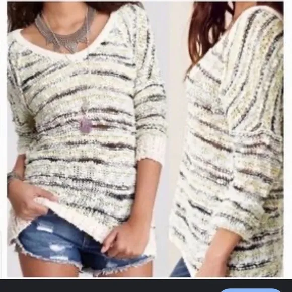 Free People Revolve Marled multi songbird boxy oversized sweater S ivory blue
