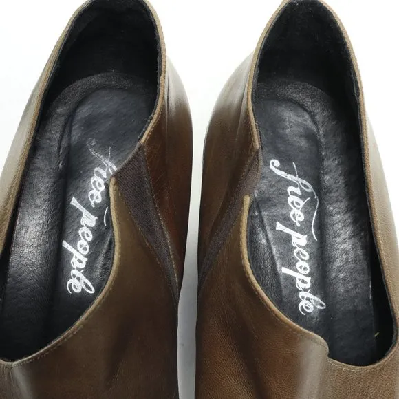 Free People Terrah Ankle Bootie Block Heel Cut Out Women EU 38 US7.5 Brown/Black