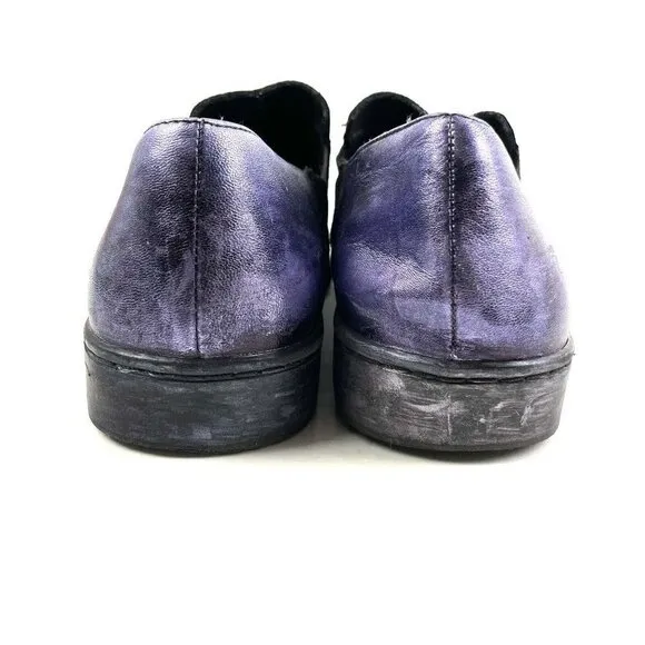 Free People Varsity Loafer 38 Black Velvet Purple Metallic Slip On Shoes Womens