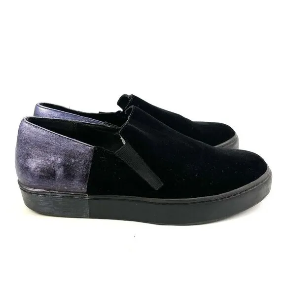 Free People Varsity Loafer 38 Black Velvet Purple Metallic Slip On Shoes Womens