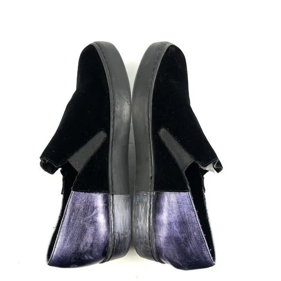 Free People Varsity Loafer 38 Black Velvet Purple Metallic Slip On Shoes Womens