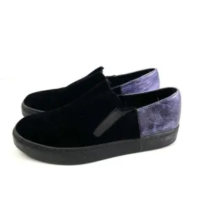 Free People Varsity Loafer 38 Black Velvet Purple Metallic Slip On Shoes Womens