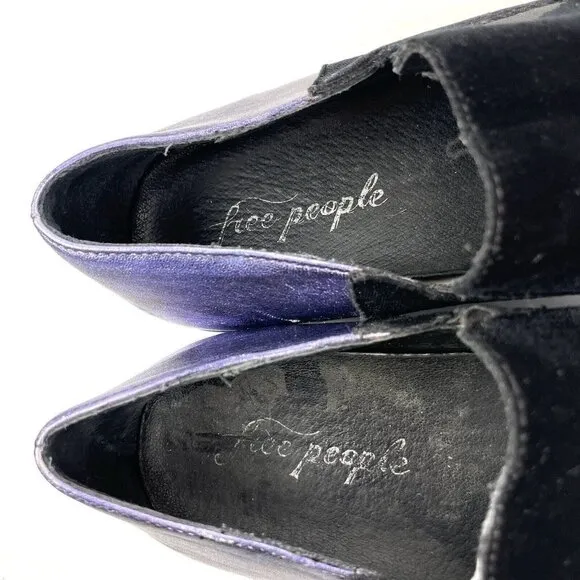 Free People Varsity Loafer 38 Black Velvet Purple Metallic Slip On Shoes Womens