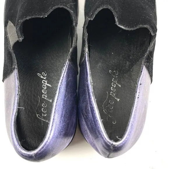 Free People Varsity Loafer 38 Black Velvet Purple Metallic Slip On Shoes Womens
