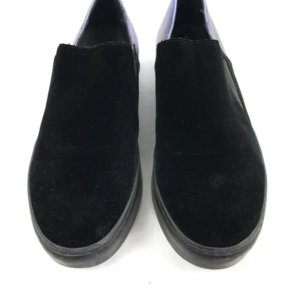 Free People Varsity Loafer 38 Black Velvet Purple Metallic Slip On Shoes Womens
