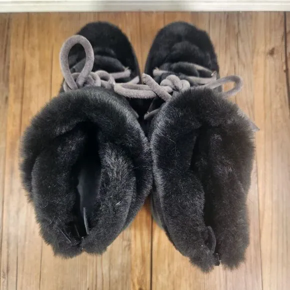 Free People Polar Queen Faux Fur Boots Women Sz 9 EU 39.5 Black Designer Fashion