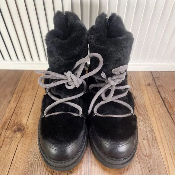 Free People Polar Queen Faux Fur Boots Women Sz 9 EU 39.5 Black Designer Fashion