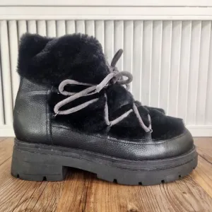 Free People Polar Queen Faux Fur Boots Women Sz 9 EU 39.5 Black Designer Fashion