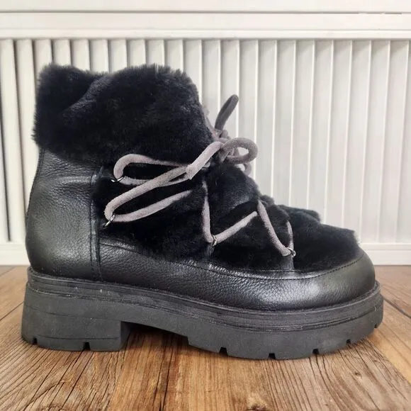 Free People Polar Queen Faux Fur Boots Women Sz 9 EU 39.5 Black Designer Fashion