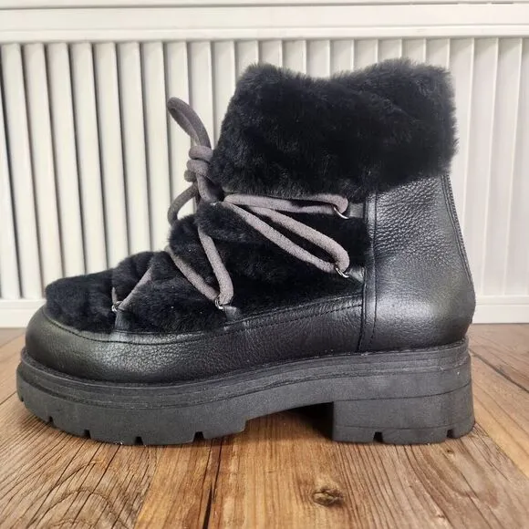 Free People Polar Queen Faux Fur Boots Women Sz 9 EU 39.5 Black Designer Fashion