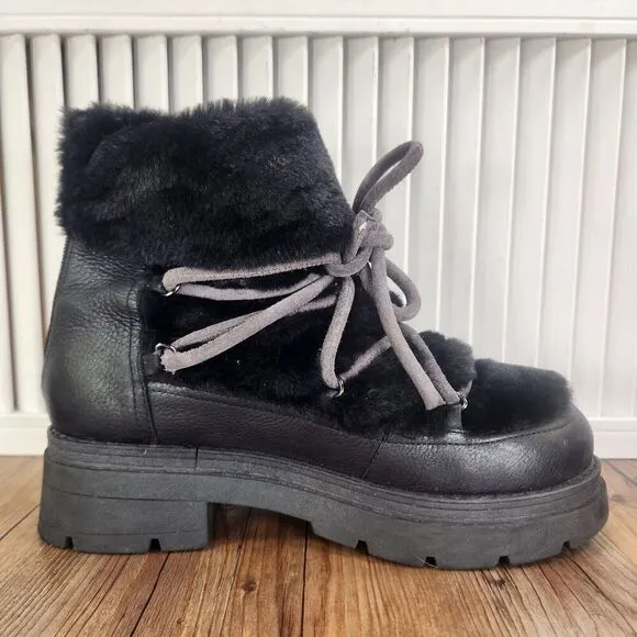 Free People Polar Queen Faux Fur Boots Women Sz 9 EU 39.5 Black Designer Fashion