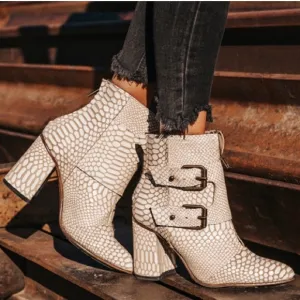 Freebird Steven Boots Booties Shoes 6 White Snake Buckle Genuine Leather Straps