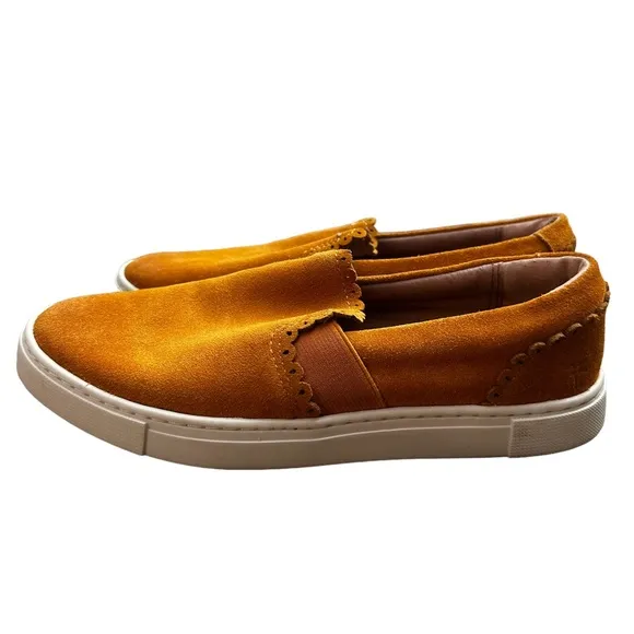 Frye Ivy Scallop Slip On Shoes Marigold Yellow Suede Sneakers Leather 6.5