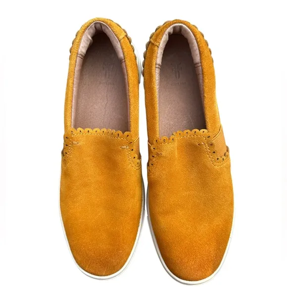 Frye Ivy Scallop Slip On Shoes Marigold Yellow Suede Sneakers Leather 6.5